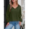 imageEVALESS Womens Tops Dressy Casual V Neck Long Sleeve Hollow Out Embroidered Blouses Shirts Spring Summer Outfits 2025Blackish Green
