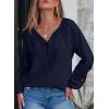 imageEVALESS Womens Tops Dressy Casual V Neck Long Sleeve Hollow Out Embroidered Blouses Shirts Spring Summer Outfits 2025Navy Blue
