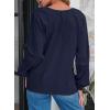 imageEVALESS Womens Tops Dressy Casual V Neck Long Sleeve Hollow Out Embroidered Blouses Shirts Spring Summer Outfits 2025Navy Blue