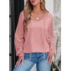 imageEVALESS Womens Tops Dressy Casual V Neck Long Sleeve Hollow Out Embroidered Blouses Shirts Spring Summer Outfits 2025Pink