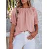 imageEVALESS Womens Tops Off The Shoulder Blouses for Women Dressy Casual Cute Puff Sleeve T Shirts Fashion 2025Apricot Pink