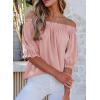 imageEVALESS Womens Tops Off The Shoulder Blouses for Women Dressy Casual Cute Puff Sleeve T Shirts Fashion 2025Apricot Pink