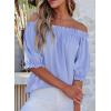 imageEVALESS Womens Tops Off The Shoulder Blouses for Women Dressy Casual Cute Puff Sleeve T Shirts Fashion 2025Beau Blue