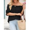 imageEVALESS Womens Tops Off The Shoulder Blouses for Women Dressy Casual Cute Puff Sleeve T Shirts Fashion 2025Black