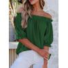 imageEVALESS Womens Tops Off The Shoulder Blouses for Women Dressy Casual Cute Puff Sleeve T Shirts Fashion 2025Blackish Green