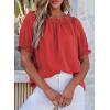 imageEVALESS Womens Tops Off The Shoulder Blouses for Women Dressy Casual Cute Puff Sleeve T Shirts Fashion 2025Fiery Red
