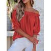 imageEVALESS Womens Tops Off The Shoulder Blouses for Women Dressy Casual Cute Puff Sleeve T Shirts Fashion 2025Fiery Red