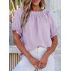 imageEVALESS Womens Tops Off The Shoulder Blouses for Women Dressy Casual Cute Puff Sleeve T Shirts Fashion 2025Lilac