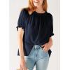 imageEVALESS Womens Tops Off The Shoulder Blouses for Women Dressy Casual Cute Puff Sleeve T Shirts Fashion 2025Navy Blue