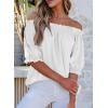 imageEVALESS Womens Tops Off The Shoulder Blouses for Women Dressy Casual Cute Puff Sleeve T Shirts Fashion 2025White