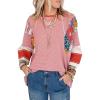 imageEVALESS 34 Length Sleeve Womens Tops Trendy 2025 Spring Summer Crew Neck Oversized Striped Patchwork Shirts BlouseFiery Red