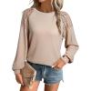imageEVALESS Womens Long Sleeve Tops Dressy Casual Crewneck Waffle Lace Patchwork Knit T Shirts Trendy Loose BlousesB Khaki