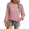 imageEVALESS Womens Long Sleeve Tops Dressy Casual Crewneck Waffle Lace Patchwork Knit T Shirts Trendy Loose BlousesD Fushia