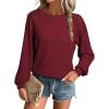 imageEVALESS Womens Long Sleeve Tops Dressy Casual Crewneck Waffle Lace Patchwork Knit T Shirts Trendy Loose BlousesF Burgundy