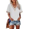 imageEVALESS Womens Short Sleeve Sexy Summer Tops Lace Trim V Neck Blouses for Women Fashion Tops Dressy Casual Shirts1b White