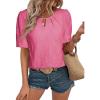 imageEVALESS Womens Tops Dressy Casual Cute Hollow Embroidered Blouses Short Sleeve Shirts Summer Outfits Trendy 2025Bright Pink