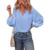 imageEVALESS Womens Tops Dressy Casual V Neck Long Sleeve Hollow Out Embroidered Blouses Shirts Spring Summer Outfits 2025Beau Blue