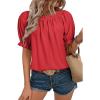 imageEVALESS Womens Tops Off The Shoulder Blouses for Women Dressy Casual Cute Puff Sleeve T Shirts Fashion 2025Fiery Red