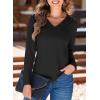 imageEVALESS Spring Summer Tops for Women Trendy V Neck Long Sleeve Shirts 2025 Basic T Shirts Loose Tee Clothes Casual Outfits01 Black