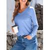 imageEVALESS Spring Summer Tops for Women Trendy V Neck Long Sleeve Shirts 2025 Basic T Shirts Loose Tee Clothes Casual Outfits1 Sky Blue