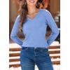imageEVALESS Spring Summer Tops for Women Trendy V Neck Long Sleeve Shirts 2025 Basic T Shirts Loose Tee Clothes Casual Outfits1 Sky Blue
