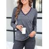 imageEVALESS Spring Summer Tops for Women Trendy V Neck Long Sleeve Shirts 2025 Basic T Shirts Loose Tee Clothes Casual Outfits2 Blue Stripe