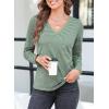 imageEVALESS Spring Summer Tops for Women Trendy V Neck Long Sleeve Shirts 2025 Basic T Shirts Loose Tee Clothes Casual Outfits2 Green Stripe