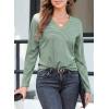 imageEVALESS Spring Summer Tops for Women Trendy V Neck Long Sleeve Shirts 2025 Basic T Shirts Loose Tee Clothes Casual Outfits2 Green Stripe