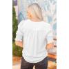 imageEVALESS V Neck Blouses for Women Dressy Casual Summer Puff Ruffle Short Sleeve Shirt Tops1a White