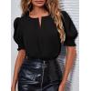 imageEVALESS V Neck Blouses for Women Dressy Casual Summer Puff Ruffle Short Sleeve Shirt Tops1b Black