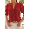 imageEVALESS V Neck Blouses for Women Dressy Casual Summer Puff Ruffle Short Sleeve Shirt Tops2b Red