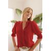 imageEVALESS V Neck Blouses for Women Dressy Casual Summer Puff Ruffle Short Sleeve Shirt Tops2b Red