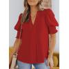 imageEVALESS V Neck Blouses for Women Dressy Casual Summer Puff Ruffle Short Sleeve Shirt Tops2b Red
