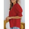 imageEVALESS V Neck Blouses for Women Dressy Casual Summer Puff Ruffle Short Sleeve Shirt Tops2b Red