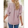 imageEVALESS V Neck Blouses for Women Dressy Casual Summer Puff Ruffle Short Sleeve Shirt Tops3b Pink