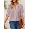 imageEVALESS V Neck Blouses for Women Dressy Casual Summer Puff Ruffle Short Sleeve Shirt Tops3b Pink