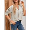 imageEVALESS V Neck Blouses for Women Dressy Casual Summer Puff Ruffle Short Sleeve Shirt TopsB Apricot