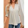 imageEVALESS V Neck Blouses for Women Dressy Casual Summer Puff Ruffle Short Sleeve Shirt TopsB Apricot