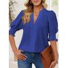 imageEVALESS V Neck Blouses for Women Dressy Casual Summer Puff Ruffle Short Sleeve Shirt TopsB Blue