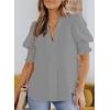 imageEVALESS V Neck Blouses for Women Dressy Casual Summer Puff Ruffle Short Sleeve Shirt TopsB Gray