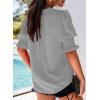 imageEVALESS V Neck Blouses for Women Dressy Casual Summer Puff Ruffle Short Sleeve Shirt TopsB Gray