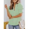 imageEVALESS V Neck Blouses for Women Dressy Casual Summer Puff Ruffle Short Sleeve Shirt TopsB Green