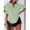 imageEVALESS V Neck Blouses for Women Dressy Casual Summer Puff Ruffle Short Sleeve Shirt TopsB Green