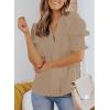 imageEVALESS V Neck Blouses for Women Dressy Casual Summer Puff Ruffle Short Sleeve Shirt TopsB Khaki