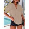 imageEVALESS V Neck Blouses for Women Dressy Casual Summer Puff Ruffle Short Sleeve Shirt TopsB Khaki