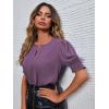 imageEVALESS V Neck Blouses for Women Dressy Casual Summer Puff Ruffle Short Sleeve Shirt TopsB Purple