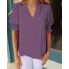 imageEVALESS V Neck Blouses for Women Dressy Casual Summer Puff Ruffle Short Sleeve Shirt TopsB Purple