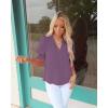 imageEVALESS V Neck Blouses for Women Dressy Casual Summer Puff Ruffle Short Sleeve Shirt TopsB Purple