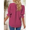 imageEVALESS V Neck Blouses for Women Dressy Casual Summer Puff Ruffle Short Sleeve Shirt TopsB Rose