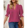 imageEVALESS V Neck Blouses for Women Dressy Casual Summer Puff Ruffle Short Sleeve Shirt TopsB Rose